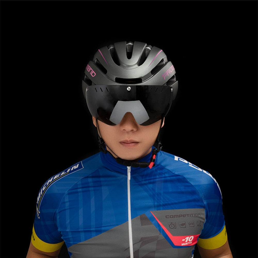 Capacete de Ciclismo Promend com Luz Traseira e Viseira Magnética - Unissex