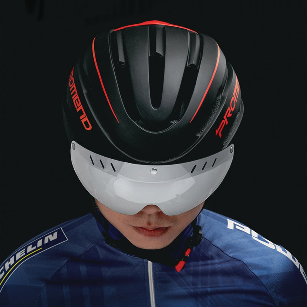 Capacete de Ciclismo Promend com Luz Traseira e Viseira Magnética - Unissex