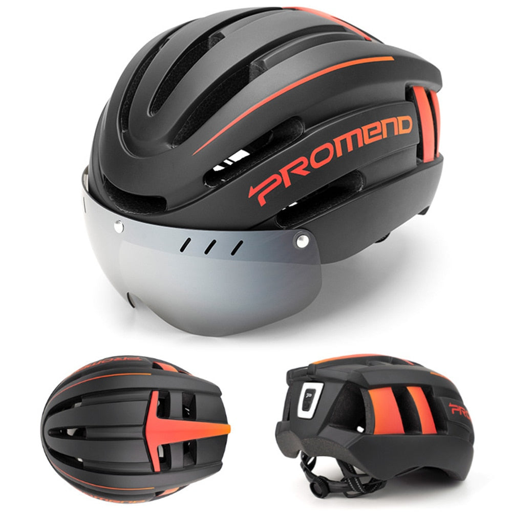 Capacete de Ciclismo Promend com Luz Traseira e Viseira Magnética - Unissex