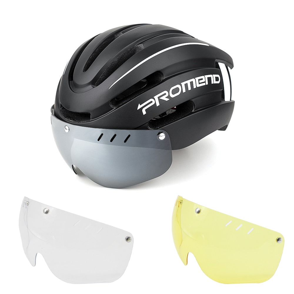 Capacete de Ciclismo Promend com Luz Traseira e Viseira Magnética - Unissex