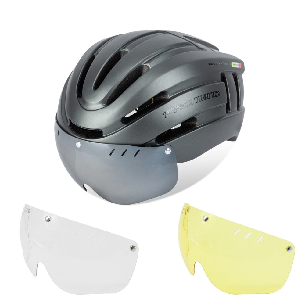Capacete de Ciclismo Promend com Luz Traseira e Viseira Magnética - Unissex