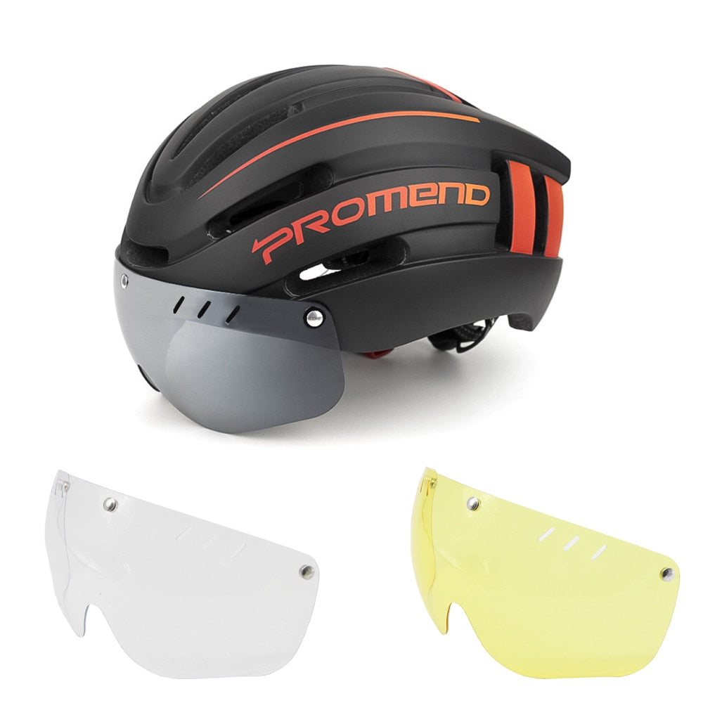 Capacete de Ciclismo Promend com Luz Traseira e Viseira Magnética - Unissex