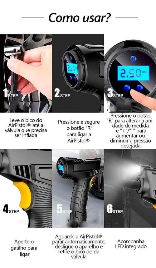 Calibrador Digital de Pneus com 3 Bicos Variados - AirPistol